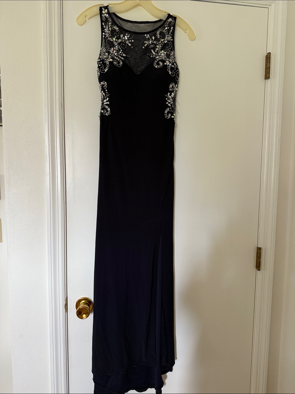 Blondie Nites Black Evening Gown with Silver Beading
